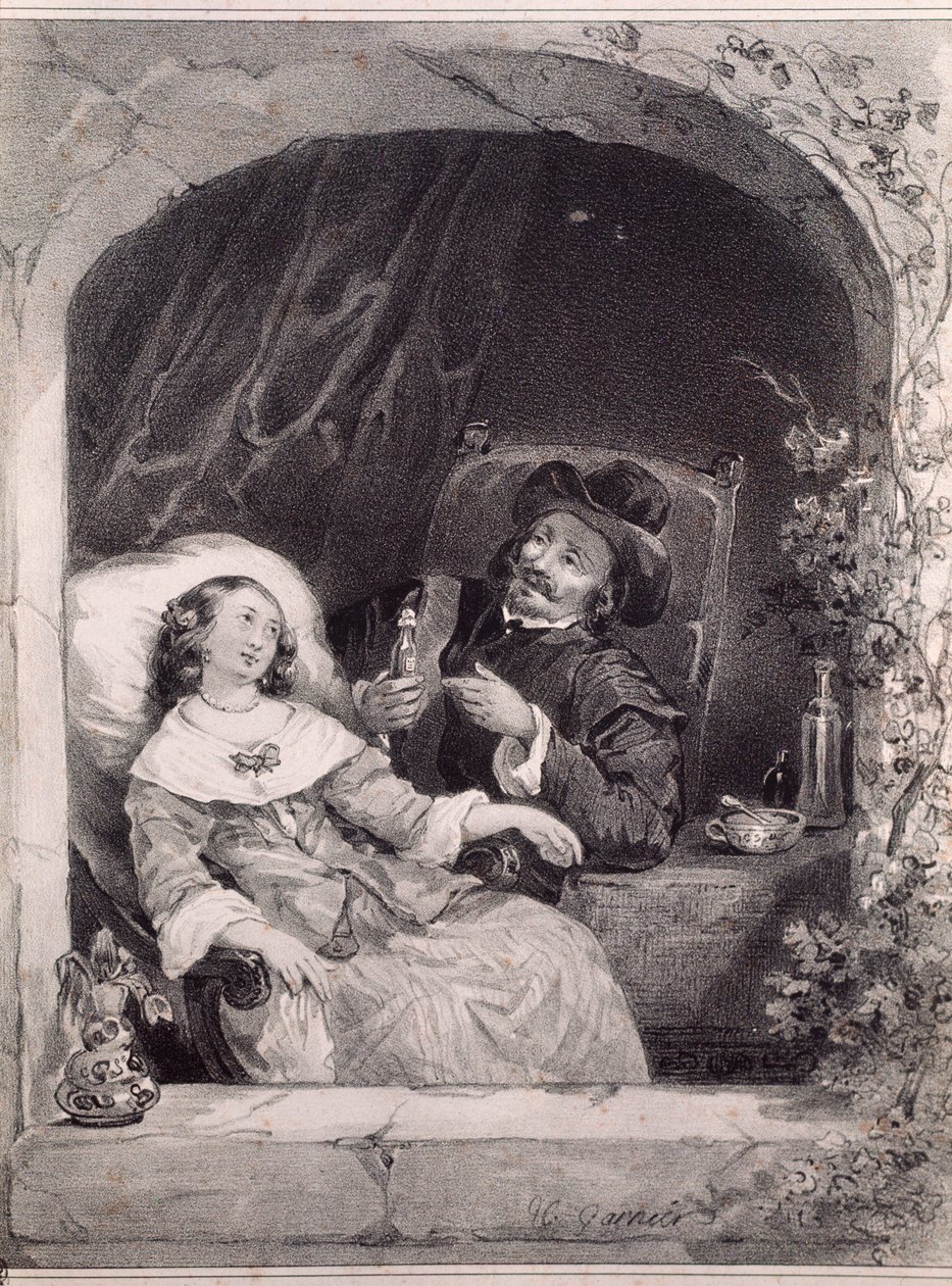 Der Besuch des Arztes bei einer jungen Dame (Lithografie) von Anonymous Anonymous
