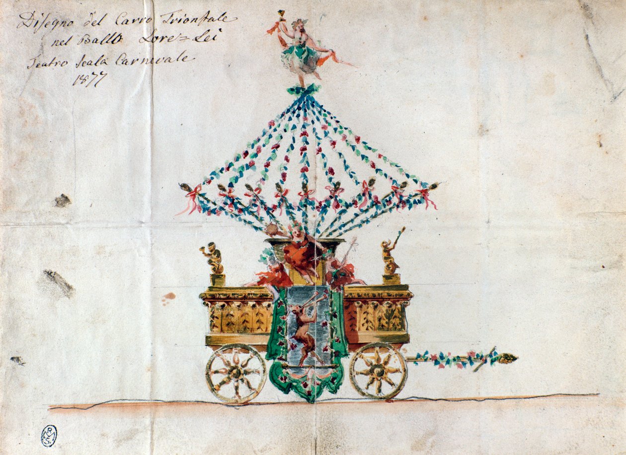 Ansicht des Triumphwagens in Lorelei, Oper von Catalani (1877) von Anonymous Anonymous
