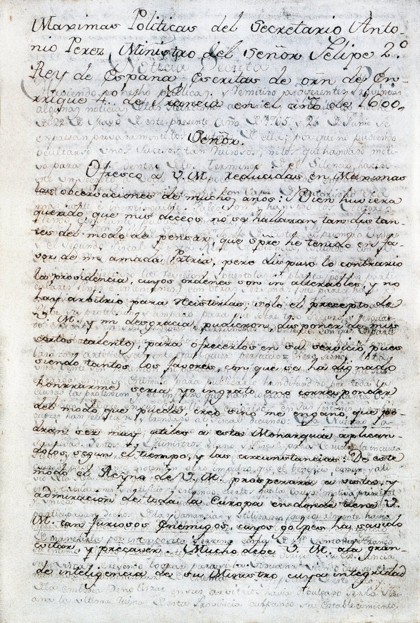 Politische Schriften von Antonio Perez (1540-1611). Spanischer Politiksekretär von König Philipp II. von Spanien. Ecuador, Quito. Politische Bibliothek von Ecuador von Aurelio Espinosa von Anonymous Anonymous