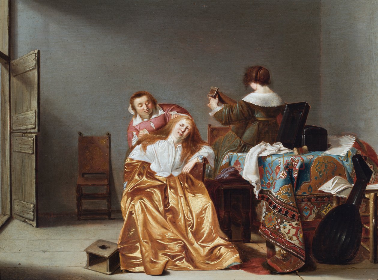 Ein Innenraum mit einer Dame an ihrem Toilettentisch von Anthonie (1601-73) Palamedesz