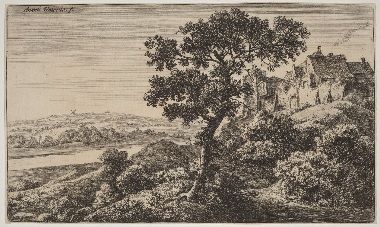 Ein Dorf auf einem Hügel von Anthonie Waterloo