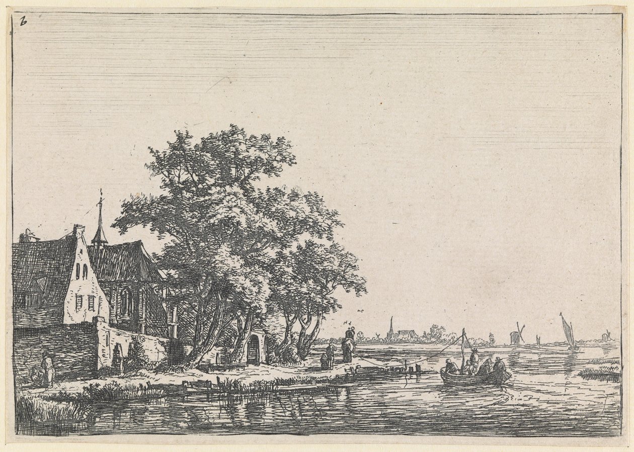 Friedhof am Ufer des Wassers (Nr. 2 aus einer Serie von 12 Drucken) von Anthonie Waterloo