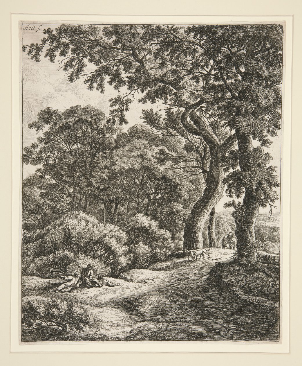 Die zwei Reisenden ruhen sich im Wald aus von Anthonie Waterloo