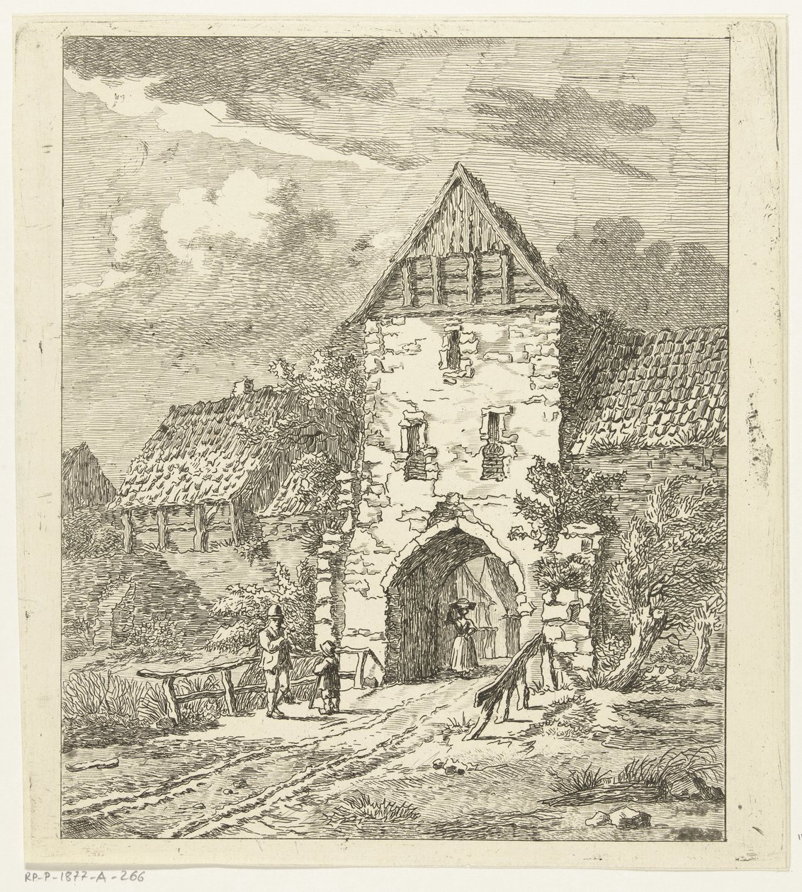 Einige Figuren bei einem alten Stadttor von Anthonie van den Bos