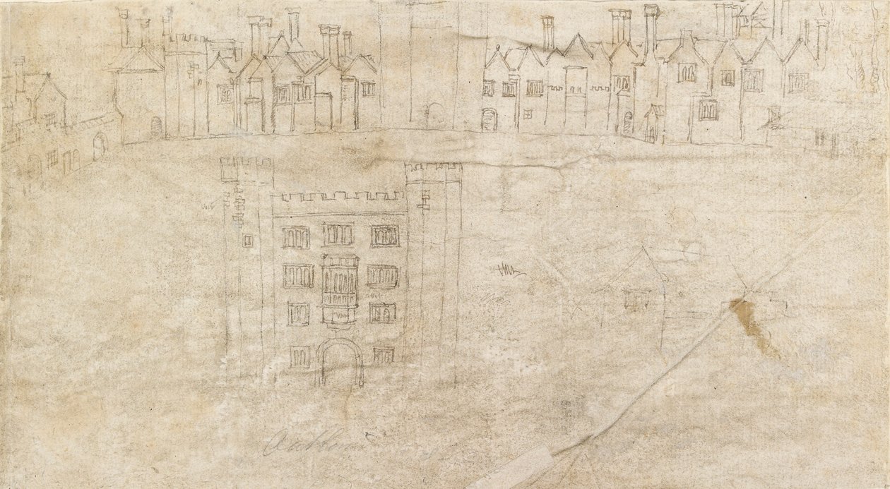 Gebäude entlang der Südfront des Oatlands Palace von Anthonis van den Wyngaerde