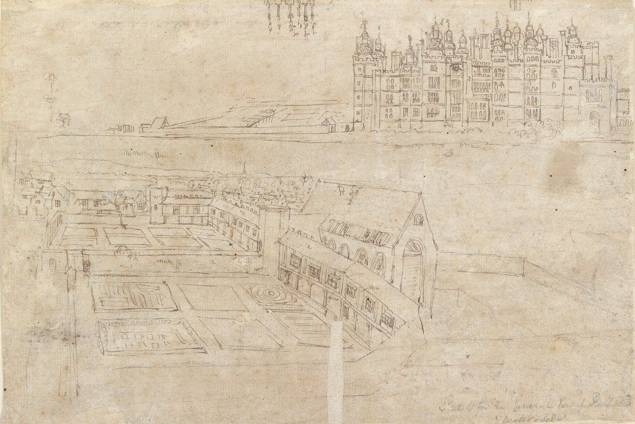 Das Flussufer des Richmond Palace und der Privy Gardens von Anthonis van den Wyngaerde