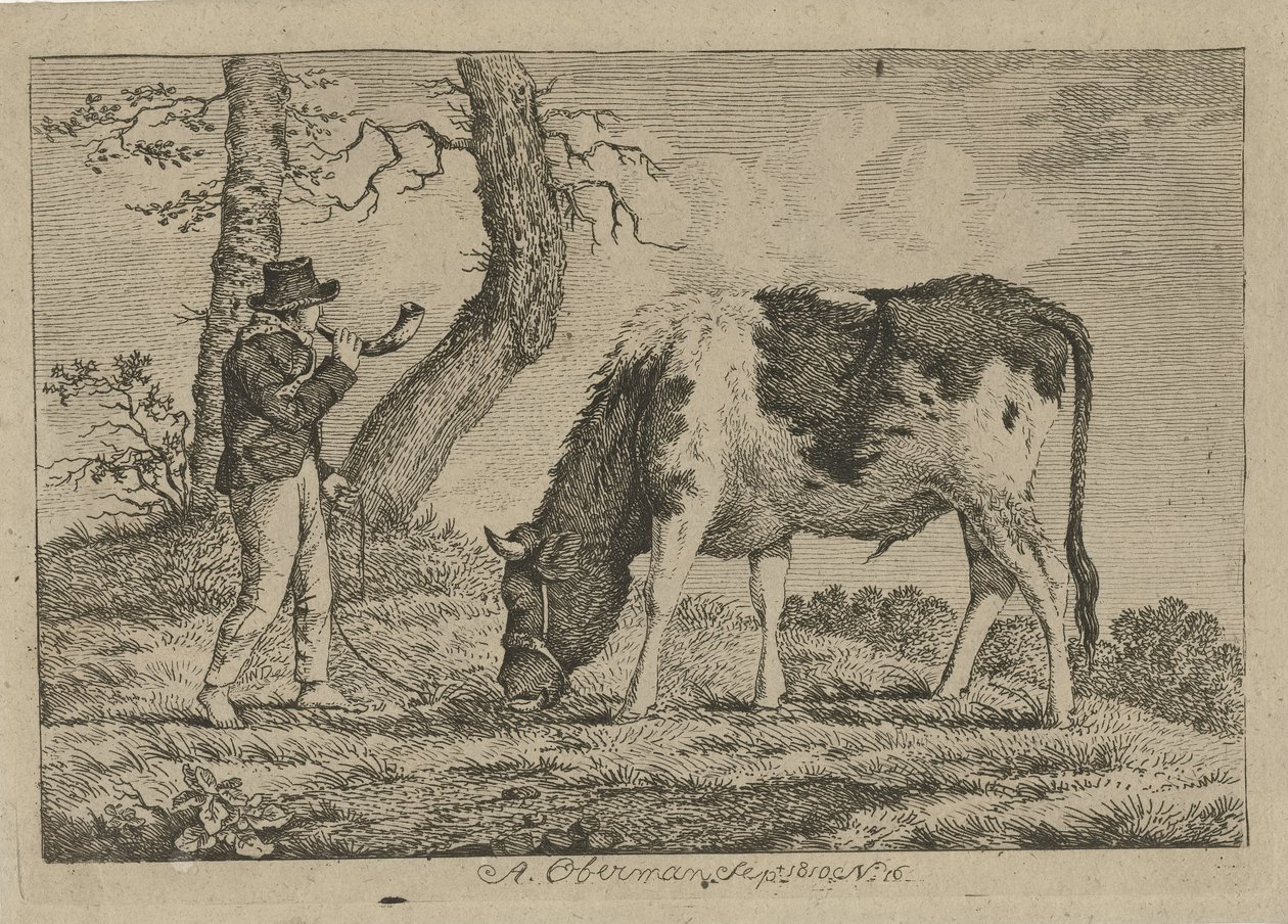 Hirte mit Kuh von Anthony Oberman