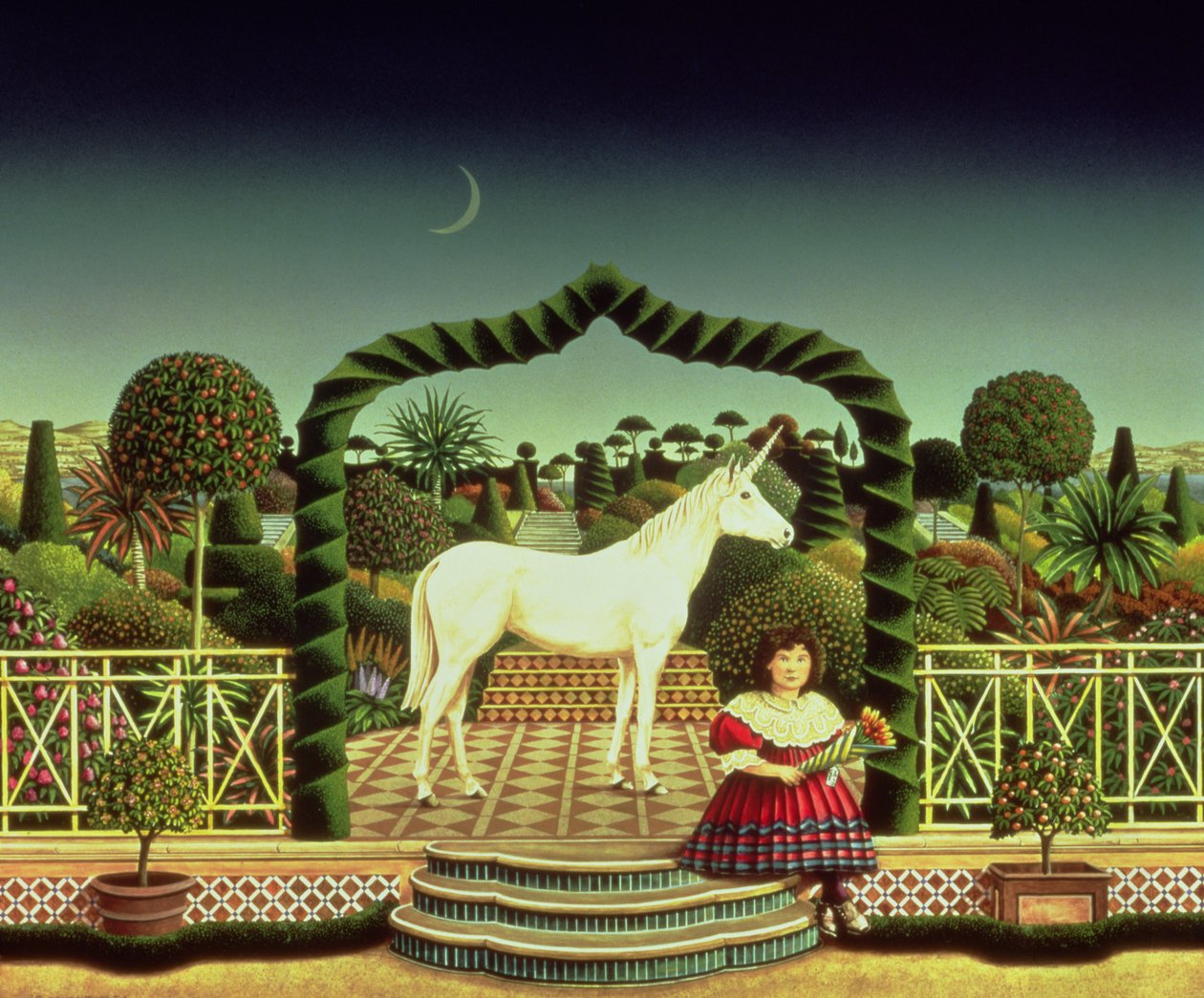 Mädchen mit Einhorn, 1980 von Anthony Southcombe