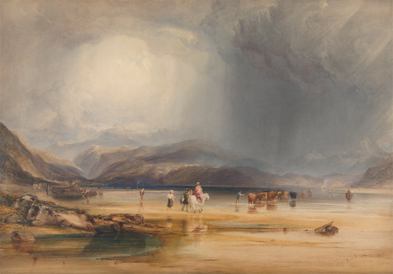 Ein Blick auf Snowdon von den Sands of Traeth Mawr, aufgenommen an der Furt zwischen Pont Aberglaslyn und Tremadoc von Anthony Vandyke Copley Fielding