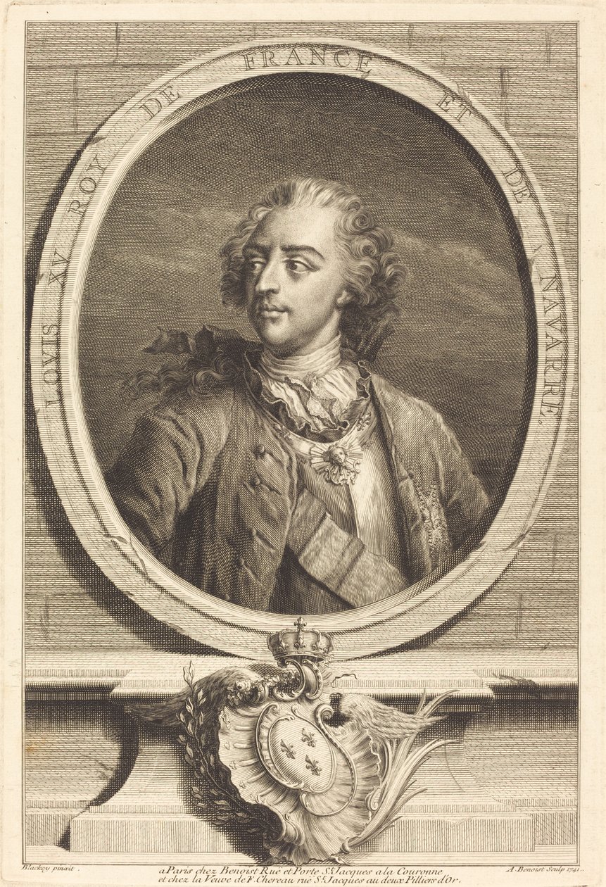 Ludwig XV., König von Frankreich von Antoine Benoist after Jakob Christoffel Le Blon after Nicholas Blakey