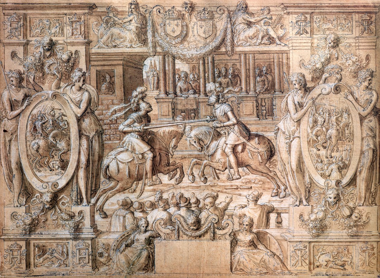 Turnier anlässlich der Hochzeit von Catherine de Medici (1519-89) und Henri II (1519-59) im Jahr 1533 von Antoine Caron