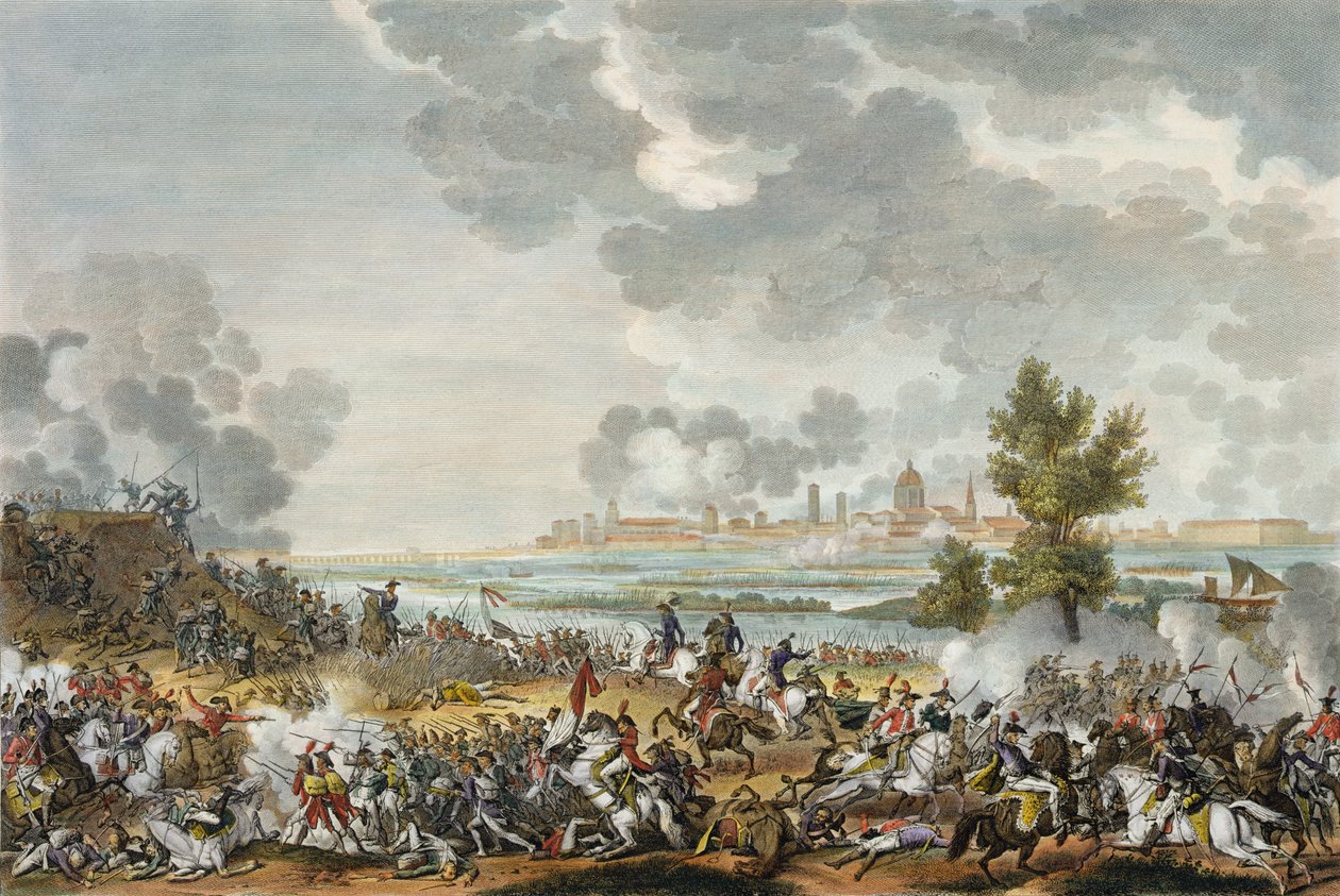 Die Schlacht von S. Giorgio di Mantova, 29. Fructidor, Jahr 4 (September 1796), graviert von Jean Duplessi-Bertaux von Antoine Charles Horace Vernet