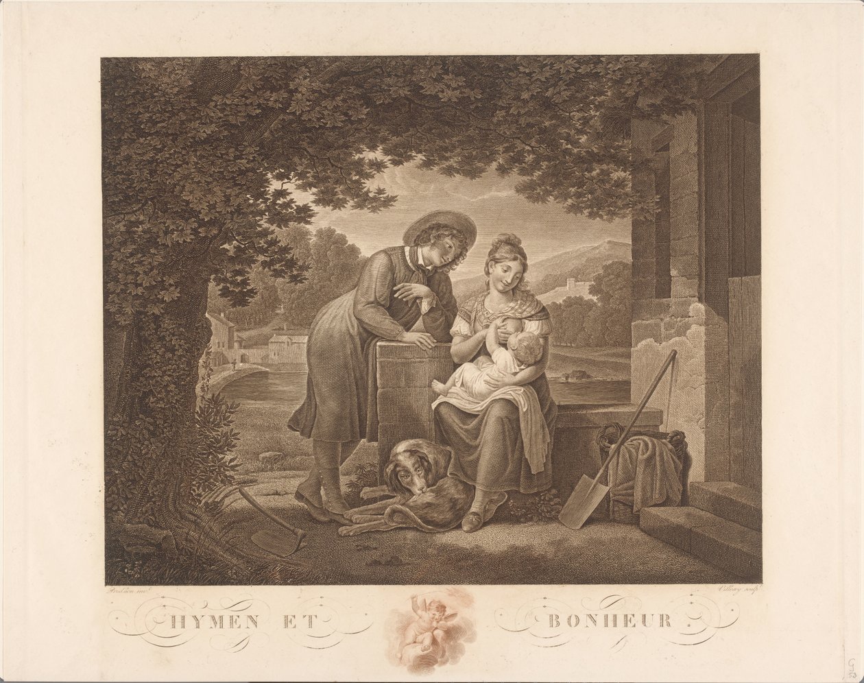 Junge Familie mit Hund von Antoine Claude François Villerey