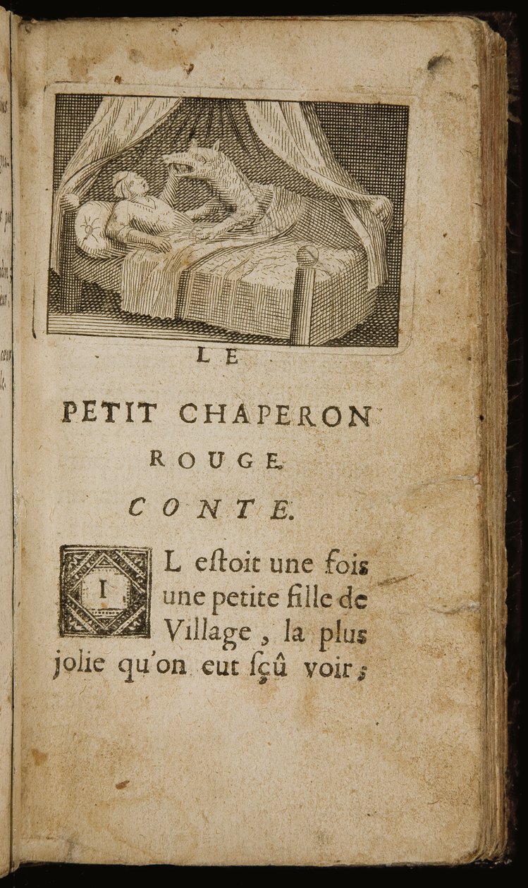 "Das Märchen Rotkäppchen", Seite aus "Geschichten oder Märchen der Vergangenheit. Mit Moralitäten" von Charles Perrault, Paris: Claude Barbin, 1697 von Antoine Clouzier