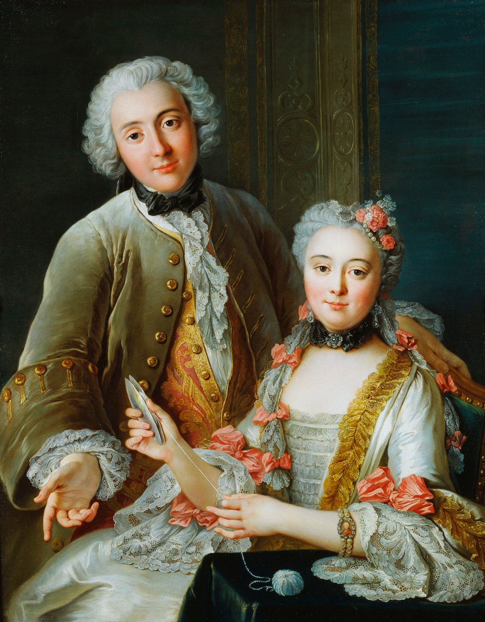 Porträt von Francois de Jullienne, stehend neben seiner Frau, sitzend von Antoine Coypel