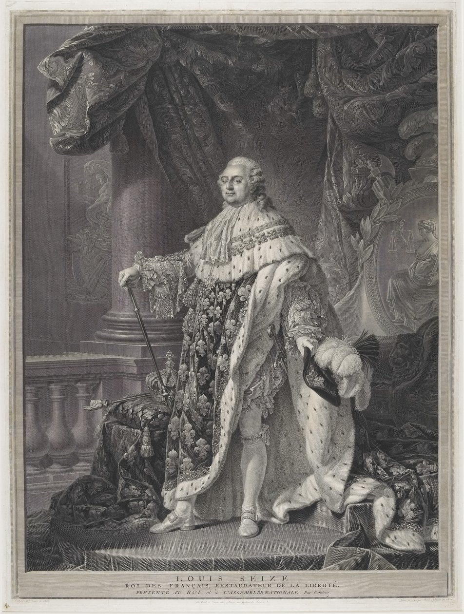 Die Krönung - Porträt von König Ludwig XVI. in Krönungsornat, graviert von Charles-Clément Bervic (1756-1822) von Antoine Francois (after) Callet