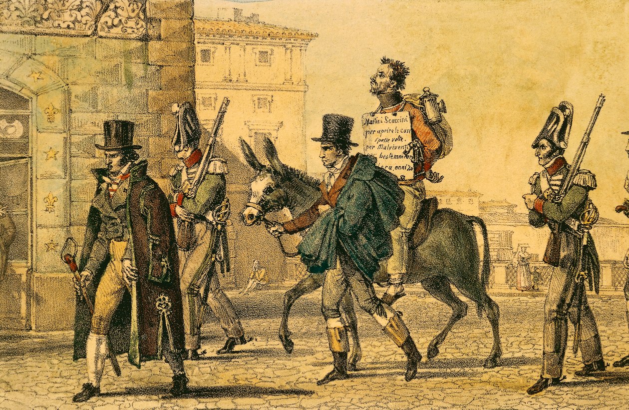 Bestrafung, die das Durchführen durch die Straßen auf einem Esel beinhaltete von Antoine Jean-Baptiste Thomas