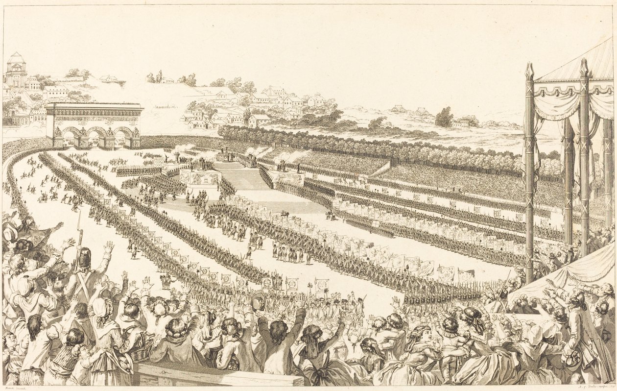 Allgemeine Föderation der Franzosen auf dem Marsfeld am 14. Juli 1790 von Antoine Jean Duclos after Charles Monnet