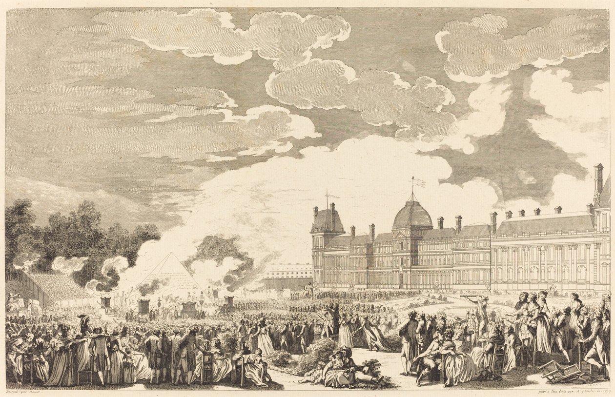 Die Trauerfeier zu Ehren der Märtyrer des 10. Tages im Nationalgarten von Antoine Jean Duclos after Charles Monnet