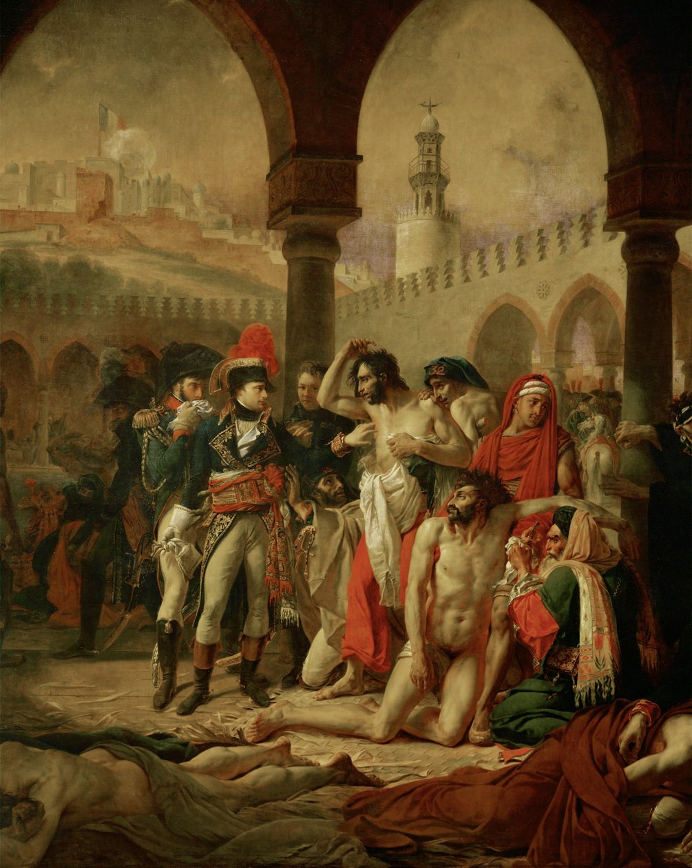 Kaiser Napoleon I. Bonaparte besucht die Pestkranken in Jaffa, gefolgt von seinen Generälen Berthier und Bessières von Antoine Jean Gros