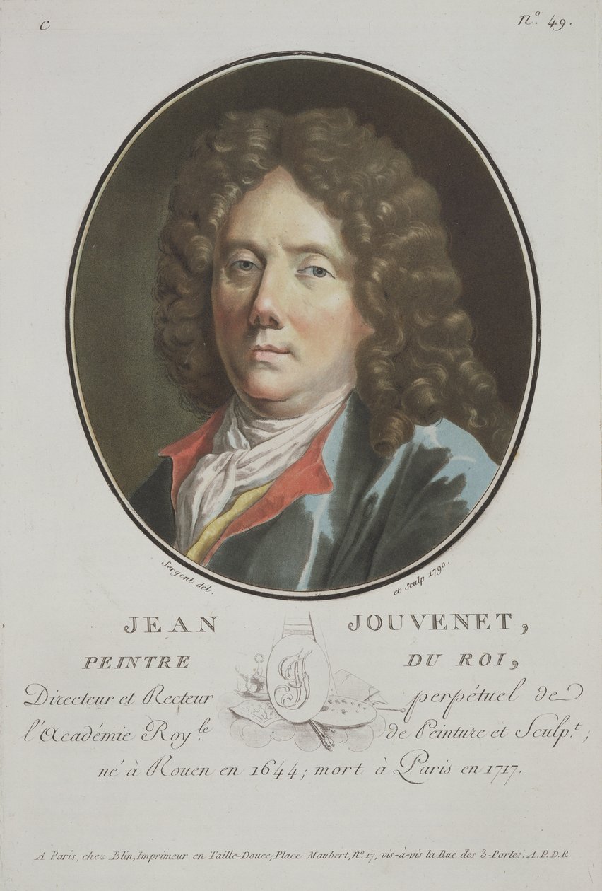 Jean Jouvenet, aus Portraits des Grands Hommes, femmes illustres, et sujets memorables de France, graviert und in Farben gedruckt, veröffentlicht von Pierre Blin, 1786-1792, Paris von Antoine Louis Francois Sergent-Marceau