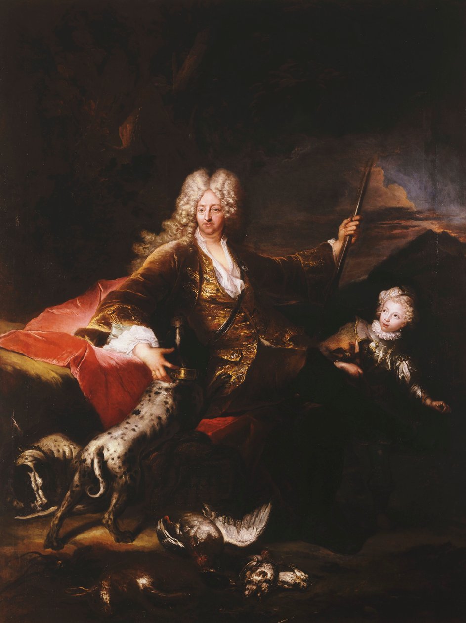 Porträt des Marchese Paolo Corbelli, ganzfigur, sitzend auf einer Bank am Waldrand, 1709 von Antoine Pesne