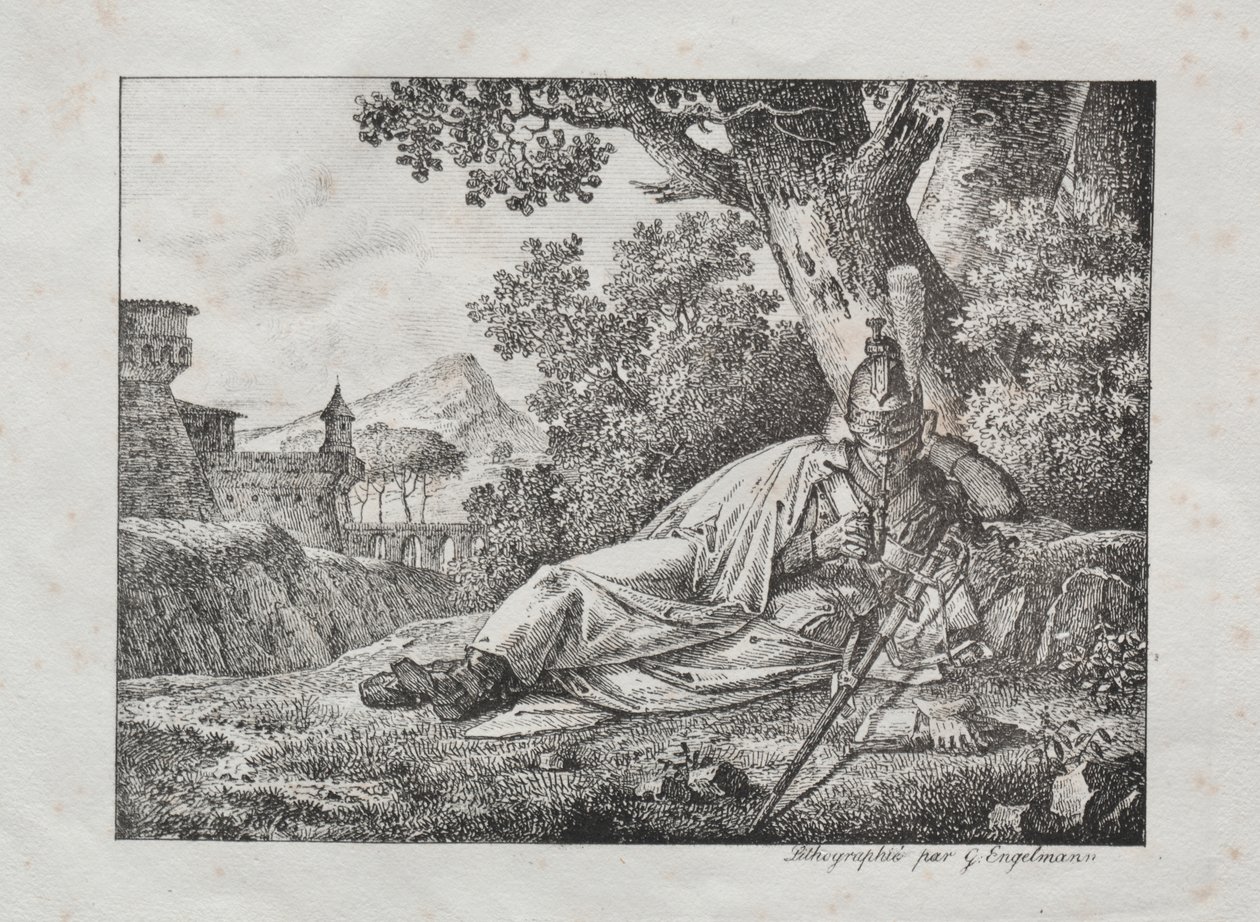 Sammlung lithografischer Versuche: Rauchender Drache am Fuße eines Baumes von Antoine Pierre Mongin