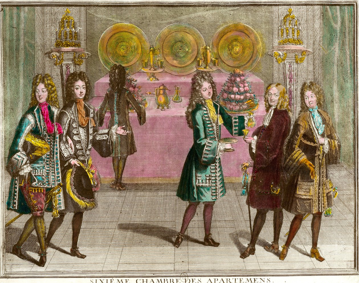 Buffetstände für Snacks im sechsten Schlafzimmer der Wohnungen der Familie von Ludwig XIV von Antoine Trouvain