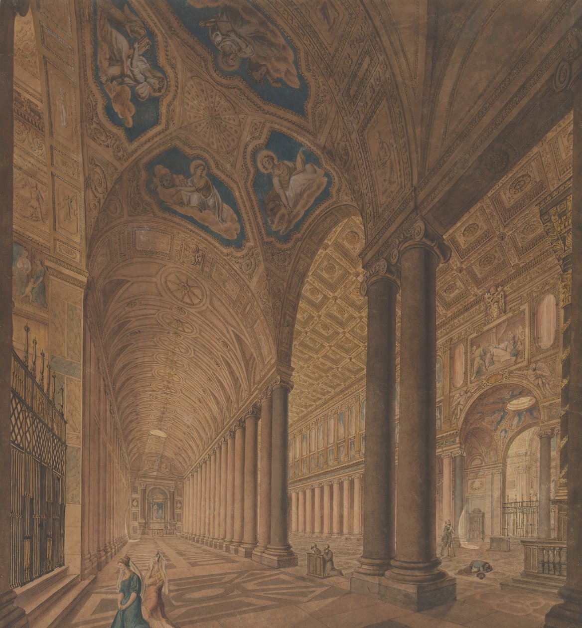 Innenansicht der Basilika Santa Maria Maggiore, Rom, 1833 von Anton Hallmann