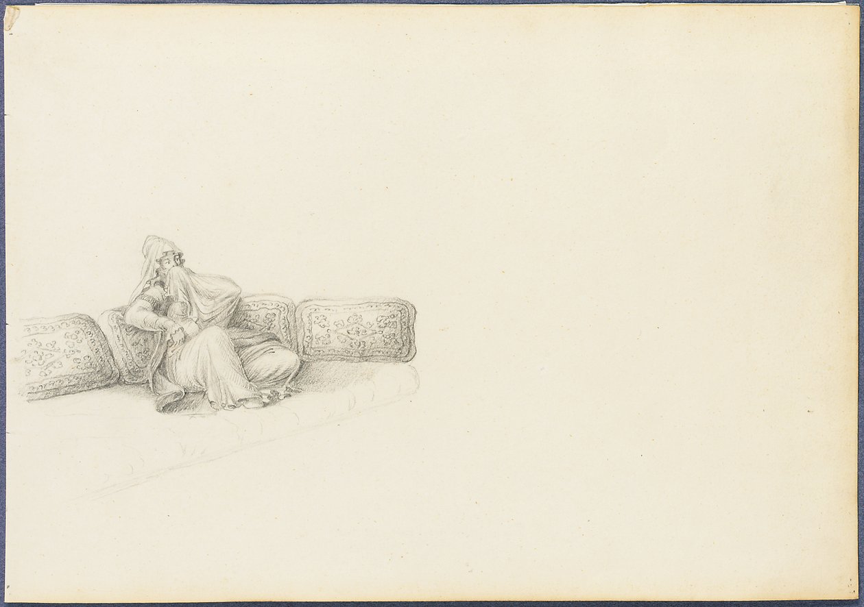 Vermutliches Porträt von Sultana Hadigé auf einem Sofa sitzend (Graphit auf Papier) von Anton Ignaz Melling