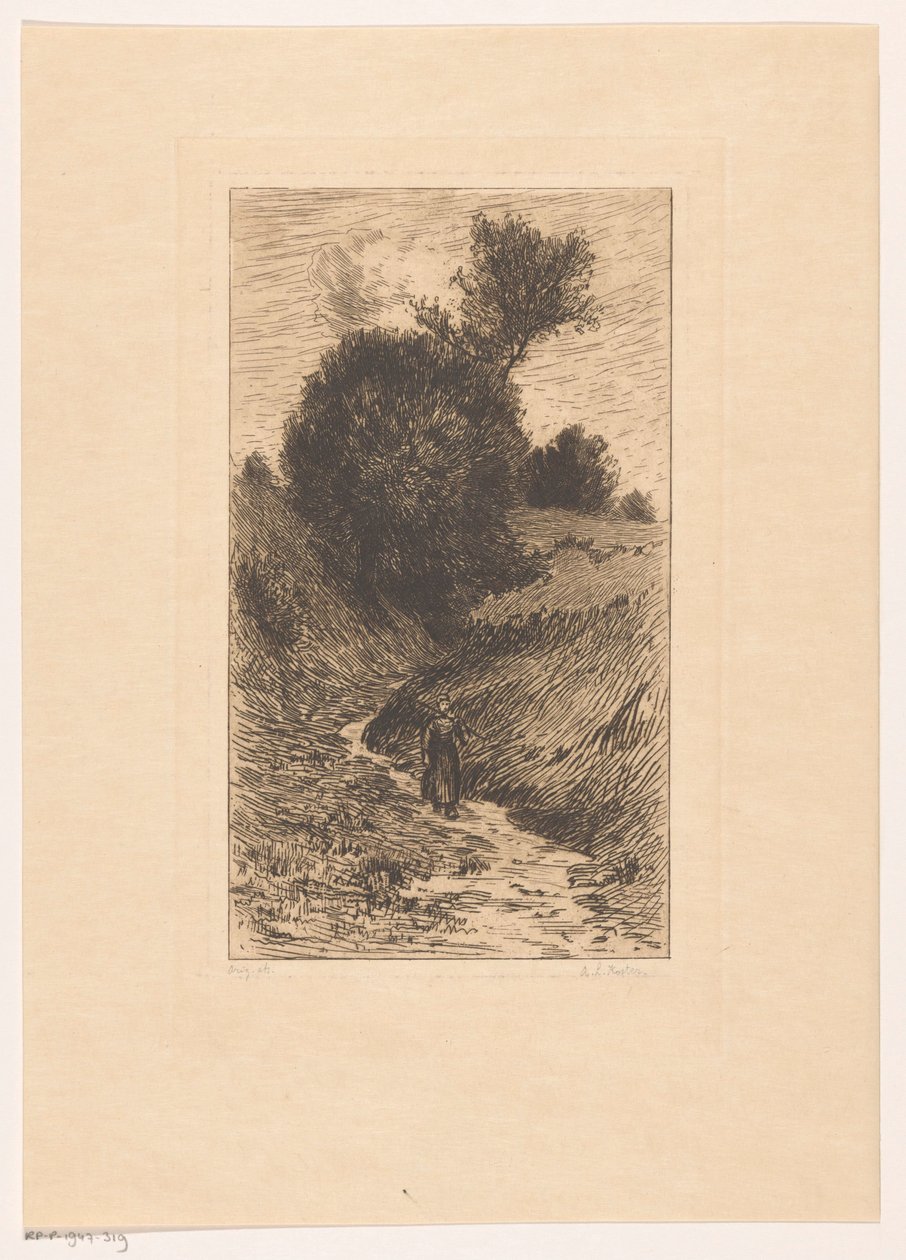 Frau auf einem hohlen Weg von Anton L. Koster (signed by artist)