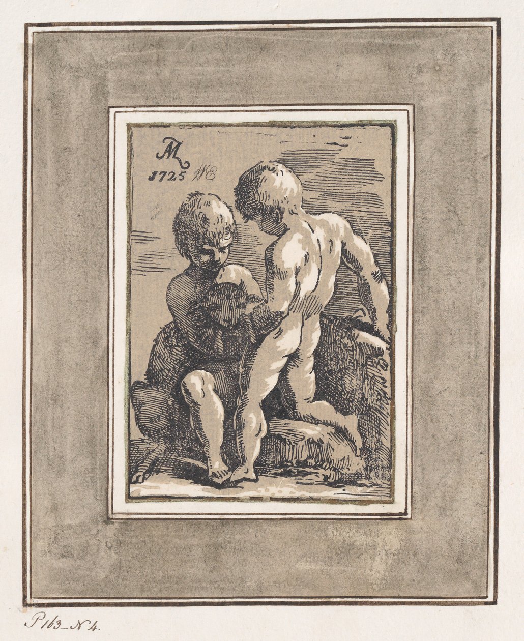 Zwei Kinder spielen mit einem Lamm, 1725 von Anton Maria Zanetti