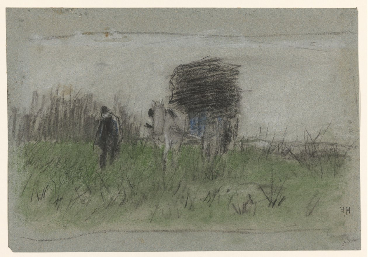 Mann mit Pferd und Wagen in den Dünen von Anton Mauve