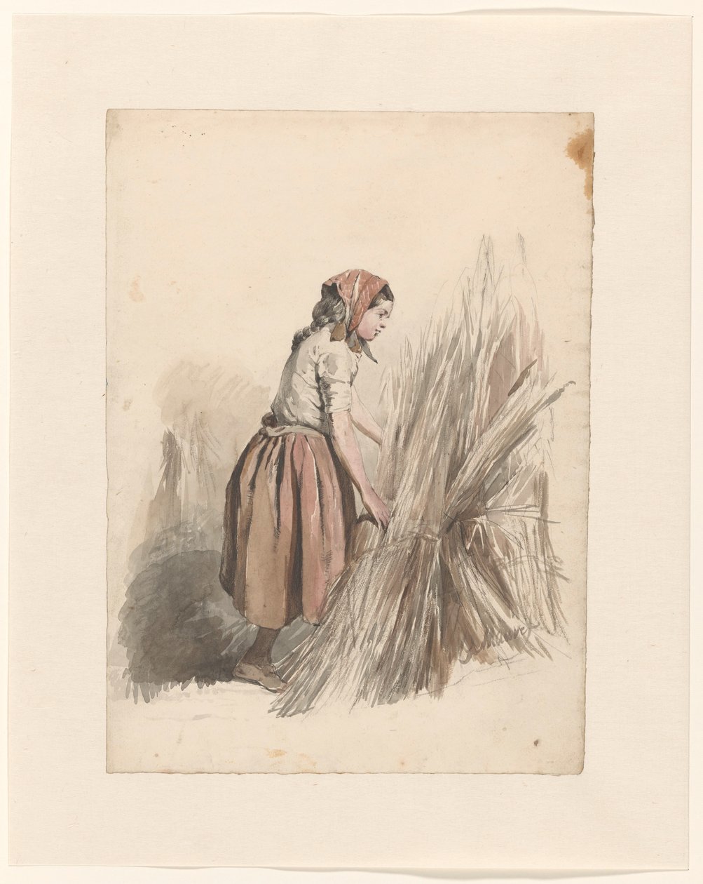 Mädchen mit Kopftuch, arbeitend auf dem Feld von Anton Mauve