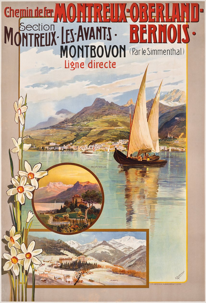 Plakat, das Zugreisen der Montreux-Oberland-Bernois, ca. 1910, bewirbt von Anton Reckziegel