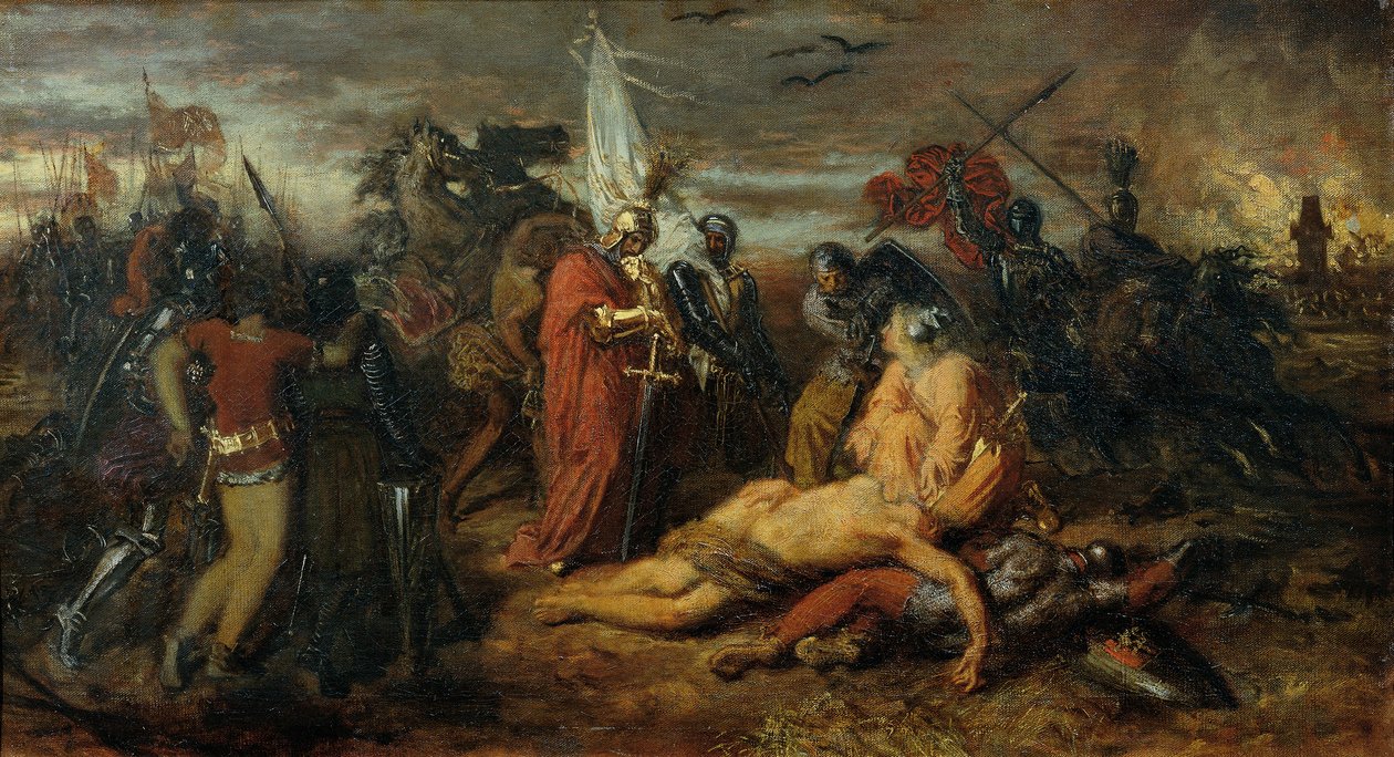 Rudolf von Habsburg an der Leiche Přemysl Ottokars, König von Böhmen von Anton Romako