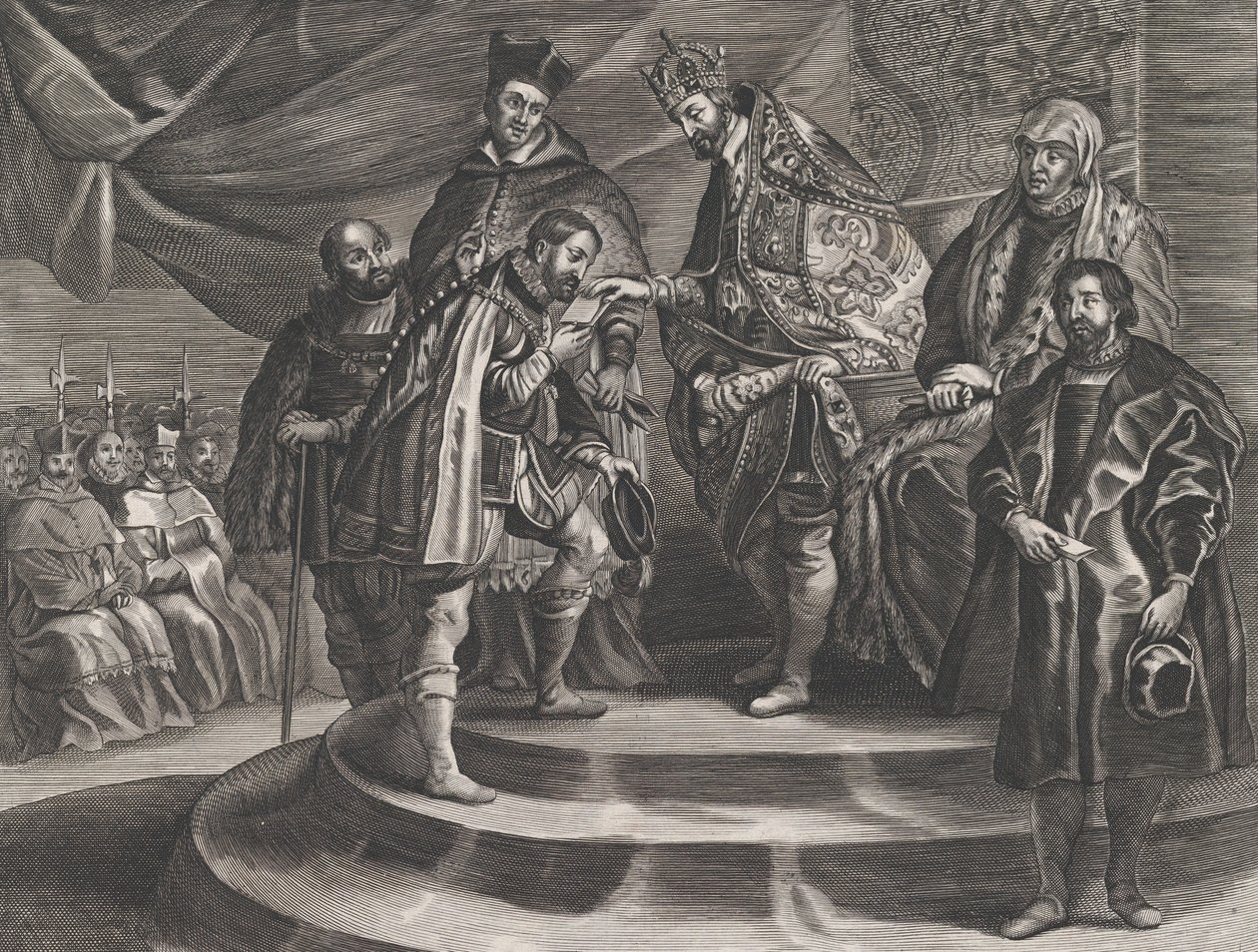 Tafel 25: Philipp wird von seinem Vater Karl V. zum König von Spanien gekrönt, aus Guillielmus Becanus