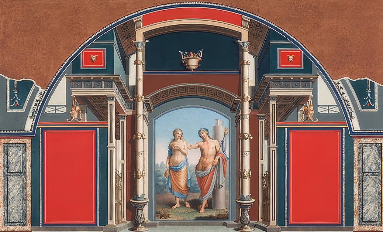 Wandgemälde eines römischen Hauses auf dem Gelände der Villa Negroni in Rom, Bacchus und Ariadne von Anton von Maron