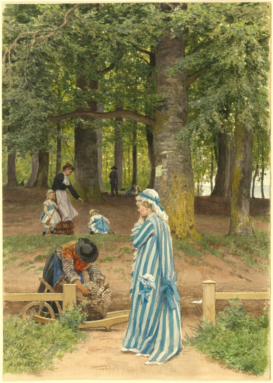 Die Frau und Töchter des Künstlers in einem Park in Heringsdorf von Anton Alexander von Werner