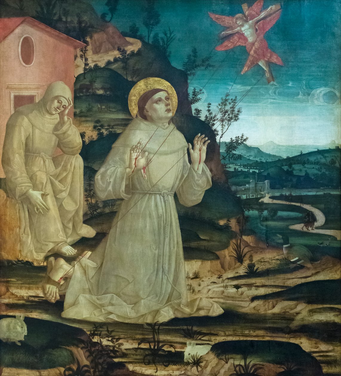 Der heilige Franziskus von Assisi empfängt die Stigmata von Antoniazzo (workshop of) Romano