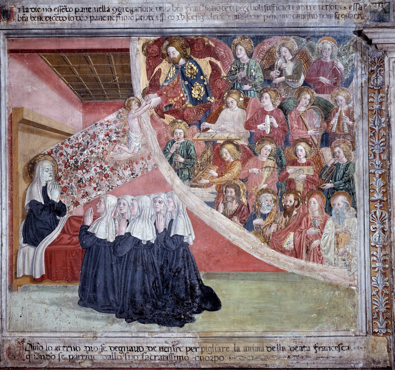Leben der heiligen Francesca Romana: Der Tod der Heiligen nach dem Abendgebet, 9. März 1440 von Antoniazzo Romano