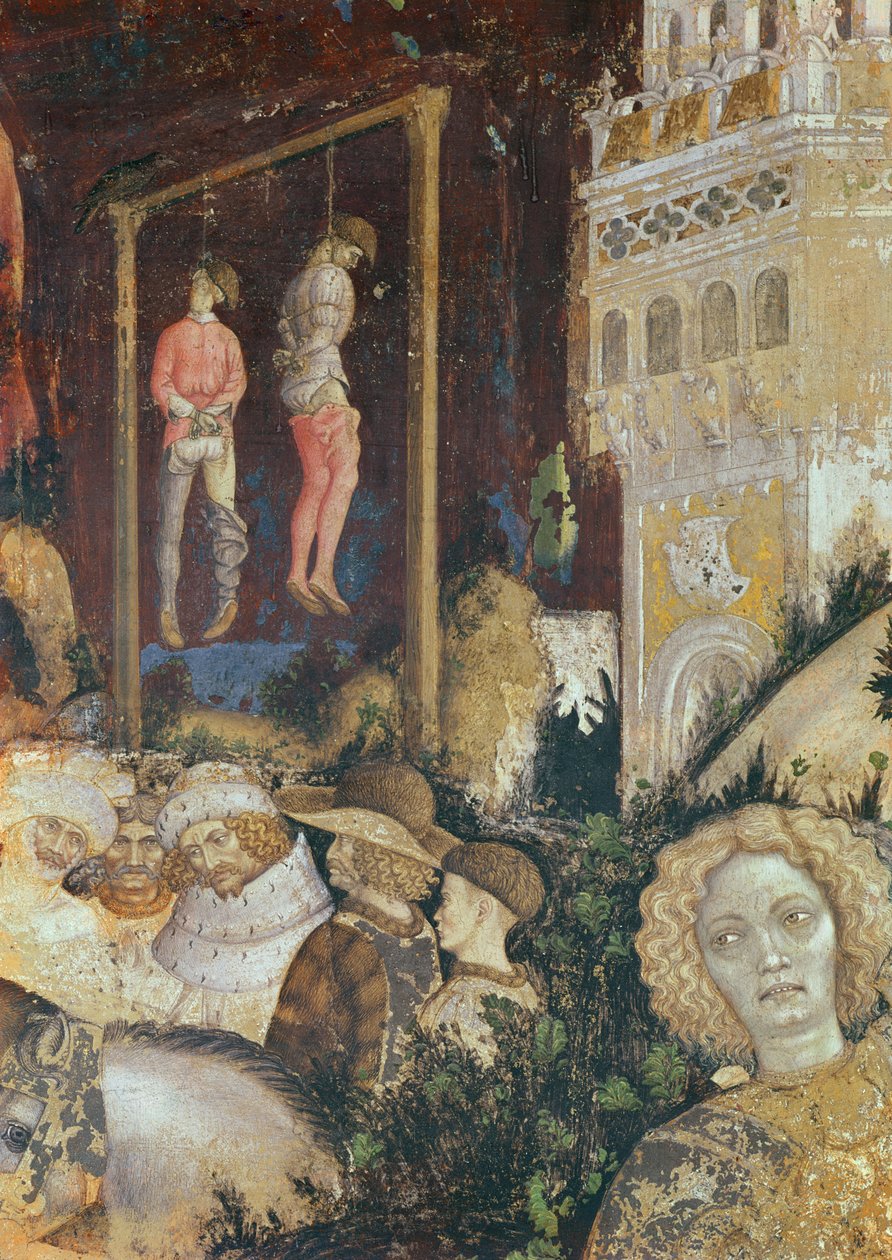 Detail des Galgens links von St. Georg und der Prinzessin von Trapezunt, ca. 1433-38 (Detail) von Antonio Pisanello