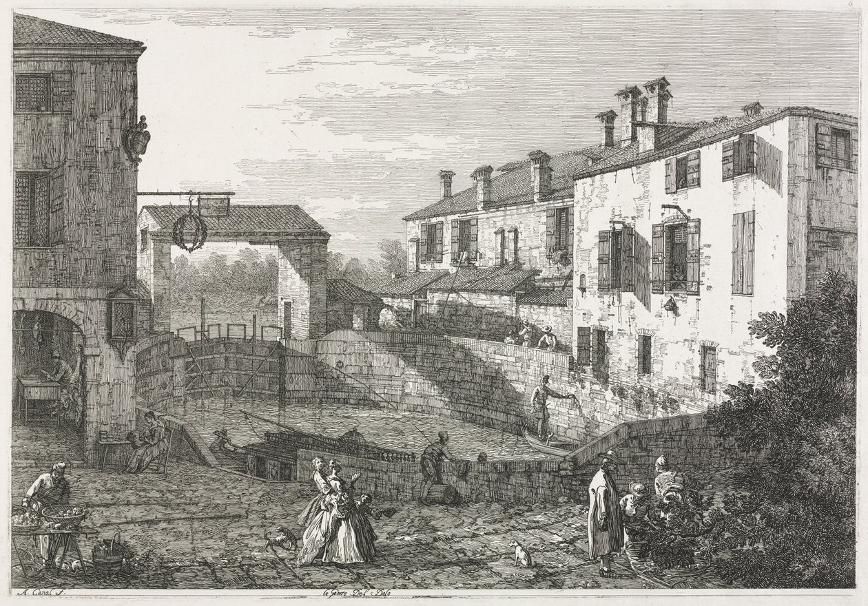 Ansichten: Die Schleuse am Kanal in Dolo von Antonio Canaletto