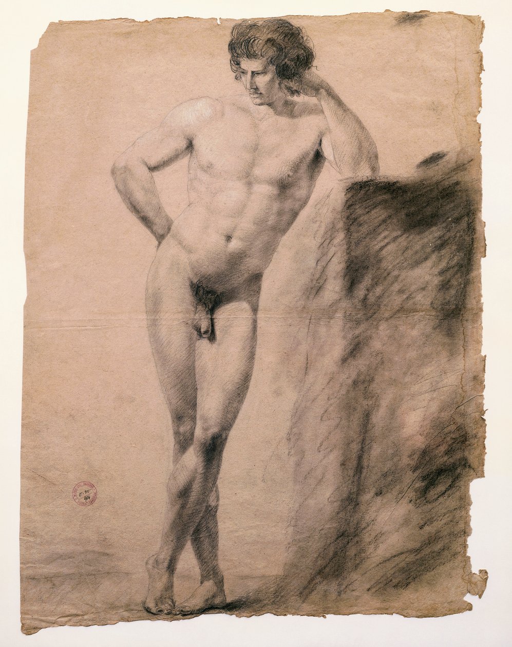 Studie eines männlichen Aktes, der sich auf einen Sockel stützt von Antonio Canova