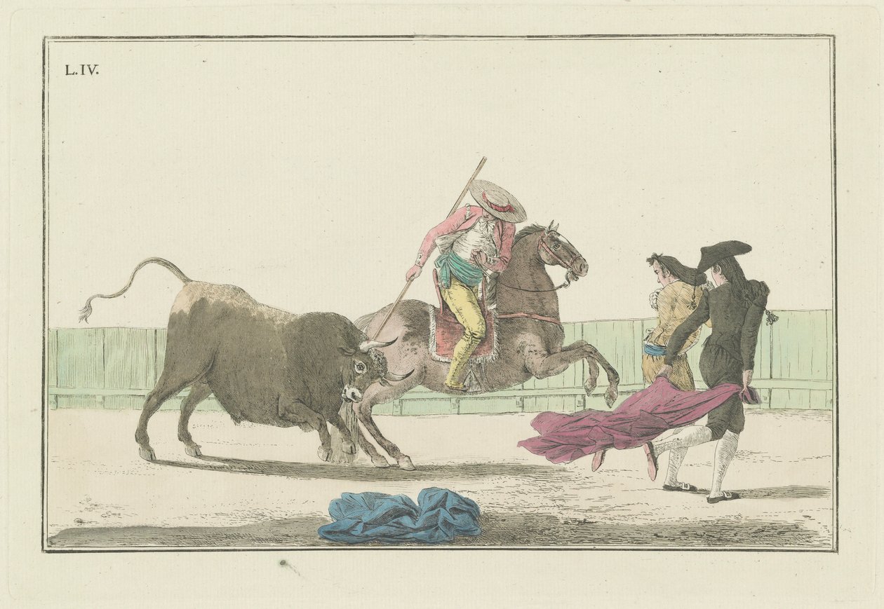 Tafel IV, aus der Serie Colección de las principales suertes de una corrida de toros (Sammlung der Hauptaktionen in einem Stierkampf) von Antonio Carnicero