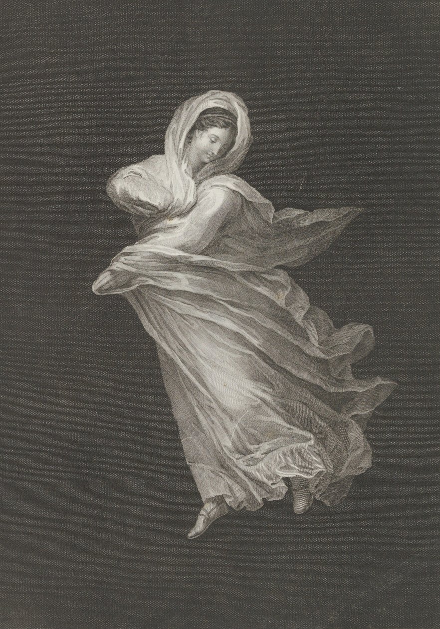 Eine Bacchantin in fließendem Gewand, nach unten blickend, rechter Arm gebeugt und linker Arm ..., ca. 1795-1847 von Antonio Ricciani