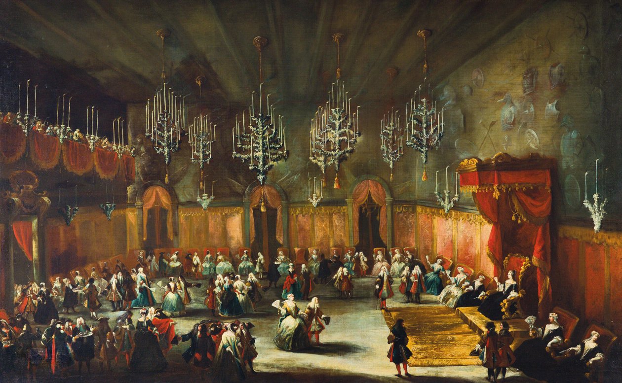 Ball zu Ehren von Anna Maria Luisa de Medici, Kurfürstin der Pfalz, ca. 1718-1719 von Antonio Stom