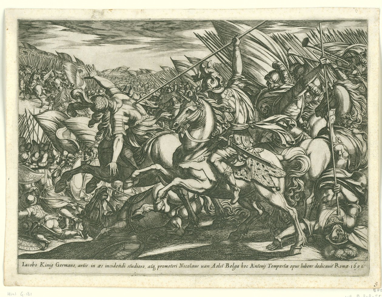 Angriff der Kavallerie mit zwei von Speeren durchbohrten Männern von Antonio Tempesta
