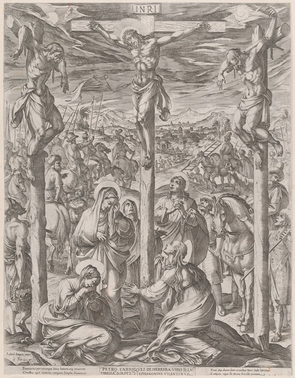 Christus gekreuzigt zwischen den beiden Dieben, die drei Marien am Fuße des Kreuzes von Antonio Tempesta