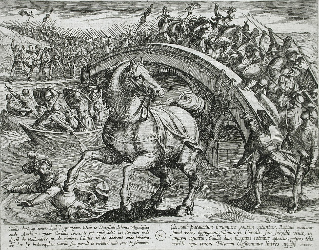 Civilis gezwungen, abzusteigen und den Fluss zu durchschwimmen von Antonio Tempesta